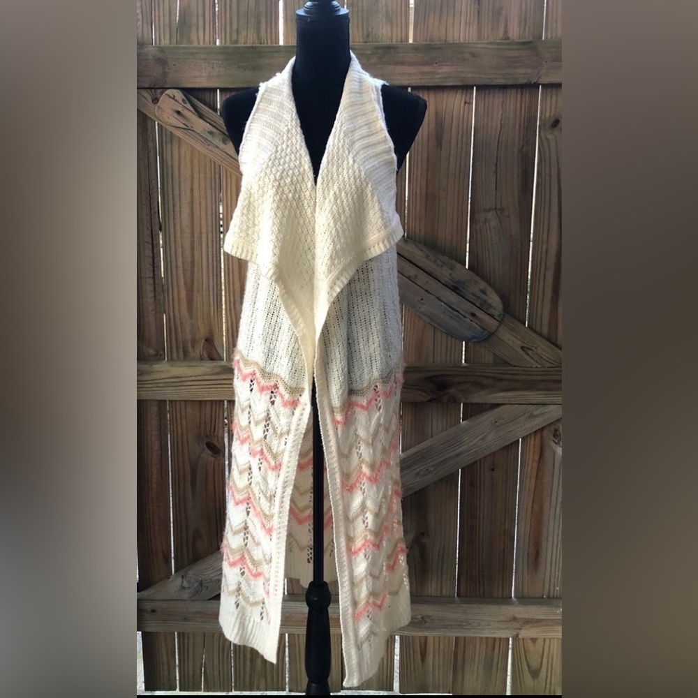 Red Camel Long Cream Sleeveless Sweater Duster Size M
